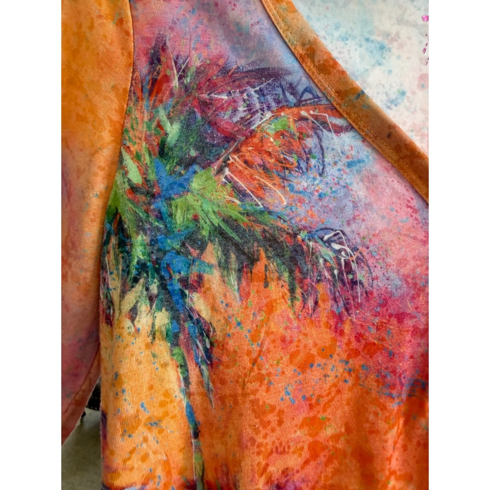 Leoma Lovegrove Tropical Palm Tree Artsy Henley Top Orange Pink Blue Small - Picture 8 of 9